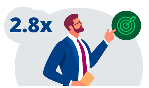 Colleague pointing at a bullseye and looking confident with a 2.8x.
